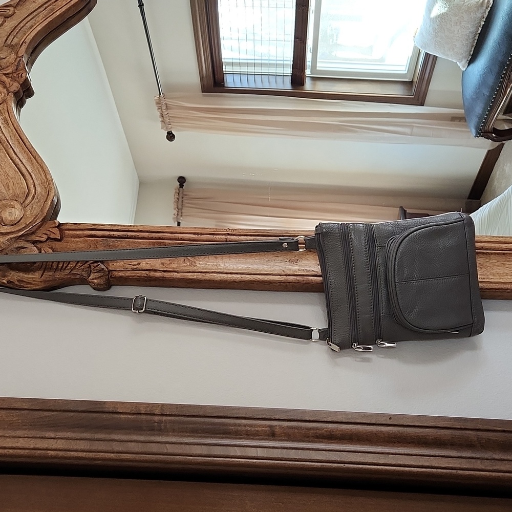 Gray Leather Crossbody Bag - Picture 3 of 9